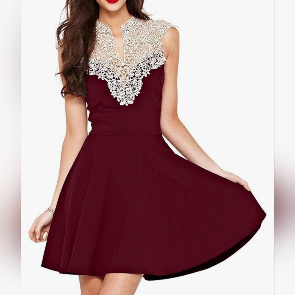 Elegant Lace Burgundy Dress